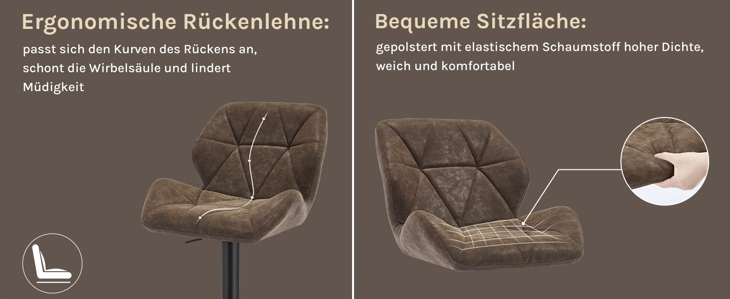 Барні стільці WOLTU 2 шт. - комплект, регульована висота, обертання, штучна шкіра, сталь, темно-коричневий