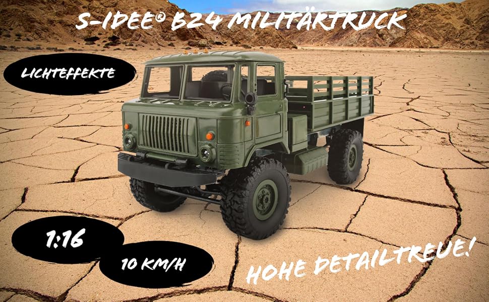 Радіокерований військовий всюдохід-вантажівка s-idee® Militär Truck 1:16 4WD 2.4 GHz