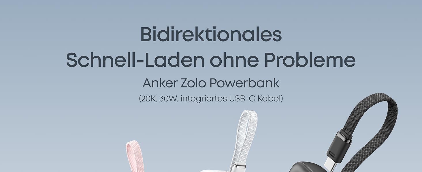 Powerbank Anker Zolo (2025 Upgrade) 20000mAh 30W з USB-C кабелем. Підходить для iPhone, Galaxy та інших пристроїв. Білий