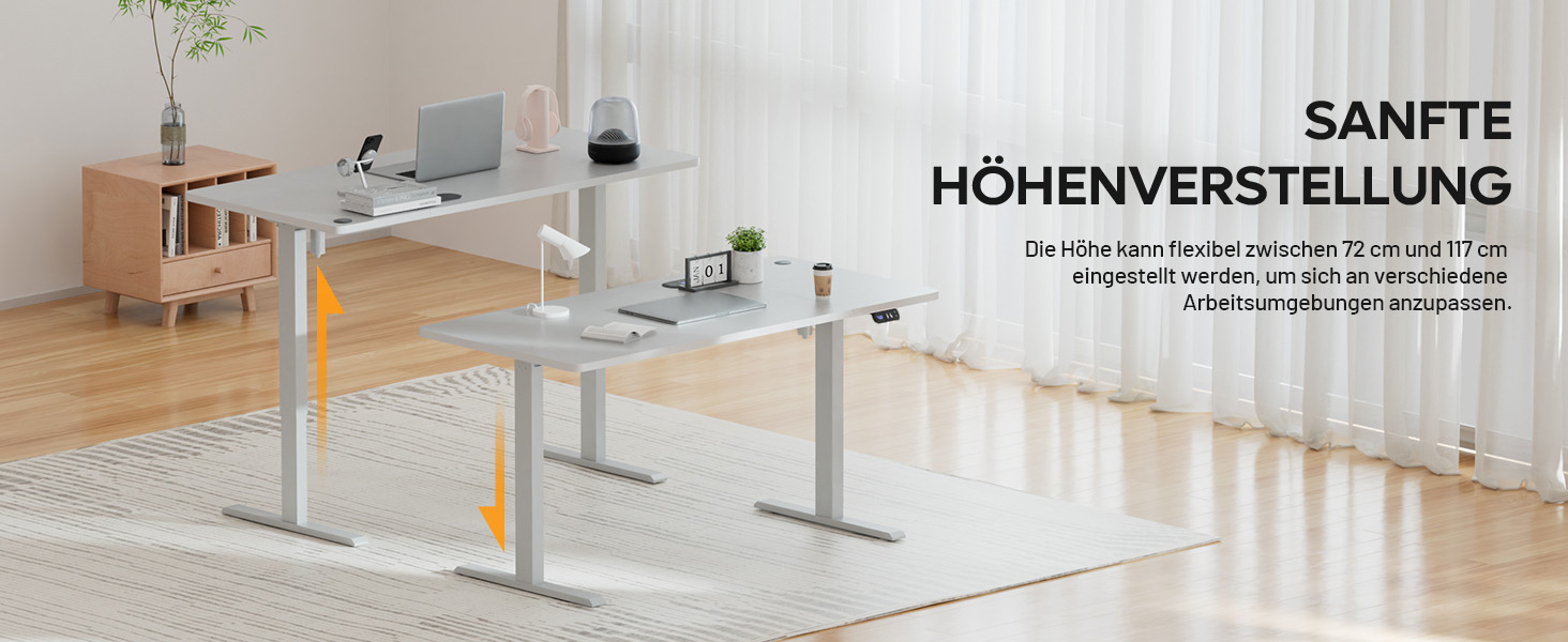 Електричний підйомний стіл HLONONE для комп'ютера, 140x60 см, з USB-портом, розеткою та пам'яттю на 2 режими, білий