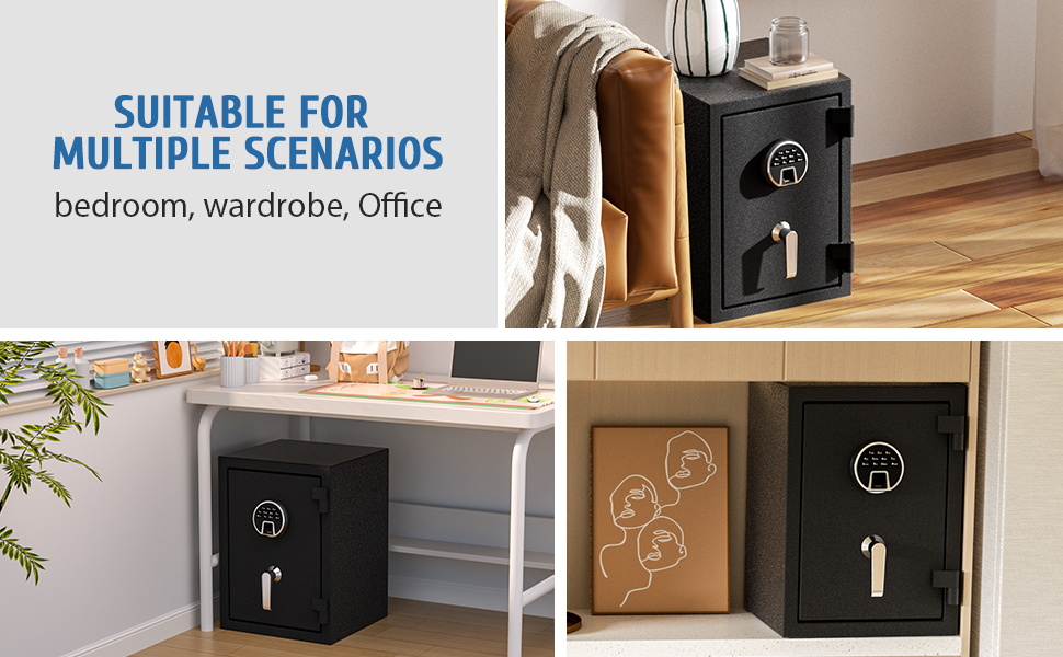 Biometричний сейф WASJOYE з захистом від вогню: відбиток пальця, цифрова клавіатура, USB-зарядка, 40L, для дому, офісу, готелю
