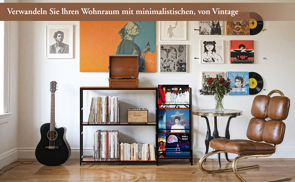 Стіл для програвача YCJY з полицями для платівок, вінтажний, місткість до 400 альбомів