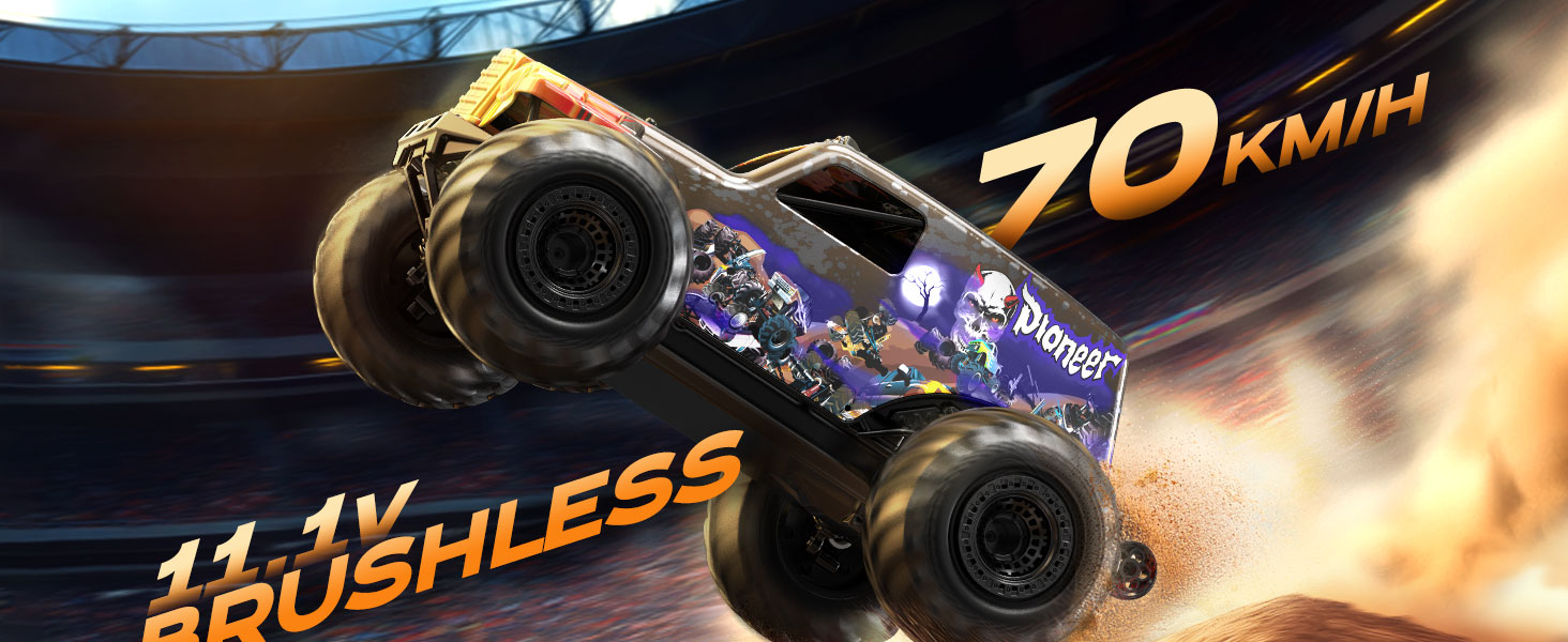 Радіокерований автомобіль 1/14 Brushless 70 км/год, 4WD, амортизатори, 2x LiPo акумулятори, фіолетовий - для дорослих