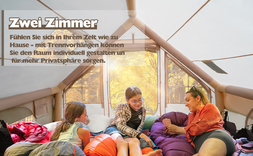 Надувний кемпінговий намет Oxford 420D Glamping 2-4 особи з насосом, водонепроникний 3000мм, для 4 сезонів, з вікном-сіткою та димоходом 300x200x200 см