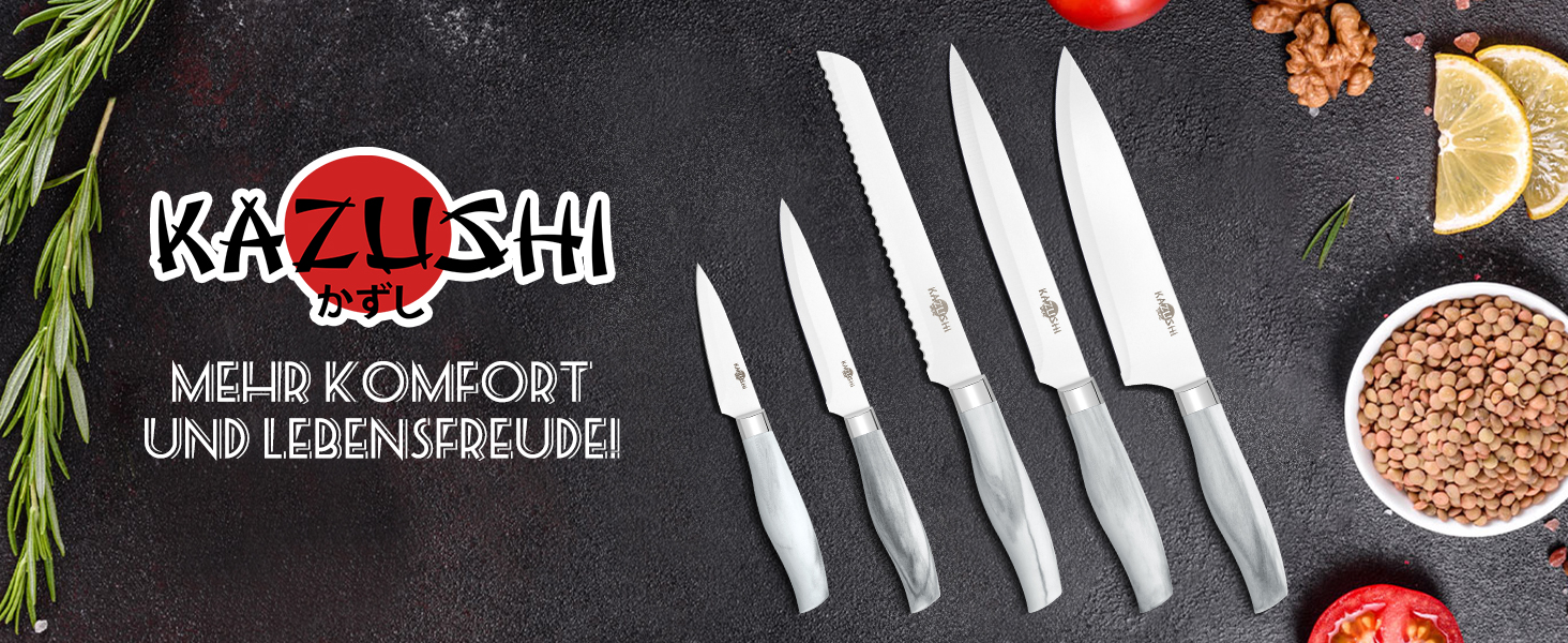 Набір кухонних ножів Messerblock Set: професійний набір з 6 предметів з нержавіючої сталі та дерев'яним блоком, з точильним каменем