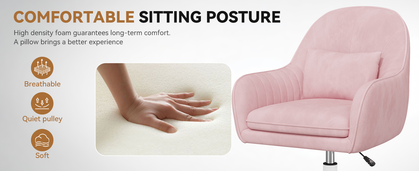 Крісло Aivermeil для дому та офісу, оксамитове, з підголівником, поворотне, регульоване по висоті, ергономічне, для робочого кабінету, спальні, до 120 кг (Рожеве)