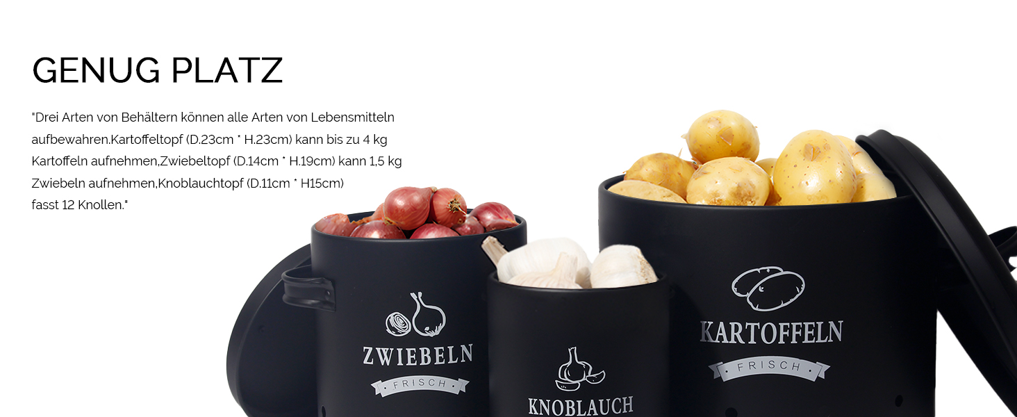 Набір контейнерів для зберігання картоплі Theo&Cleo, ретро дизайн, металевий, для кухні, чорний
