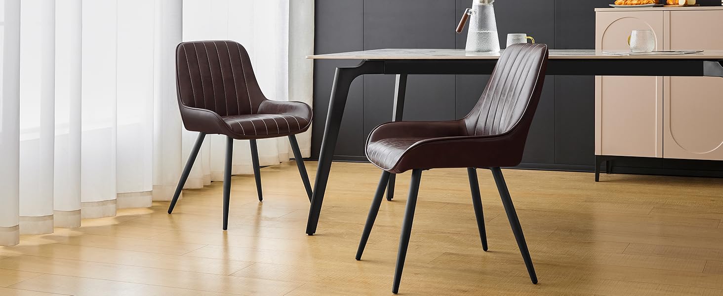 Крісла для їдальні Lestarain (2 шт.), для кухні, вітальні, їдальні. Ретро стиль, м'яке сидіння, металеві ніжки, до 150 кг, штучна шкіра, темно-коричневий