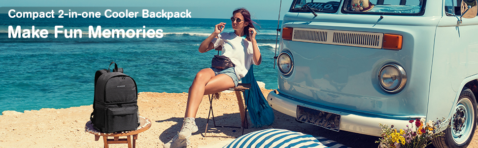 Терморюкзак 2-в-1 з ізольованою сумкою, великий об'єм, для пікніків, пляжу, походів, роботи та сімейних виїздів (24 банки), чорний