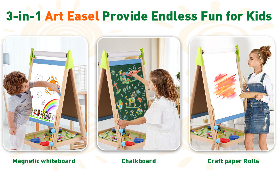 Дерев'яна іграшкова дошка Kinder: двостороння мольберт-дошка з аксесуарами для малювання, для дітей 3-12 років