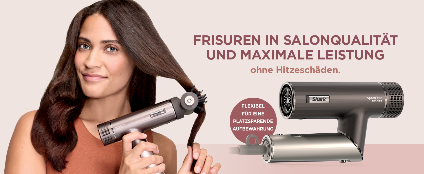 Фен Shark SpeedStyle Pro FLEX: потужний, з 4 насадками, для всіх типів волосся, Mocha Silver HD542EU
