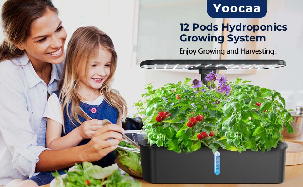 Yoocaa гідропонна система вирощування для 12 рослин, кримний сад для трав з автоматичним таймером, насосом, регульованою висотою, Smart Garden-набір для вирощування (без насіння)