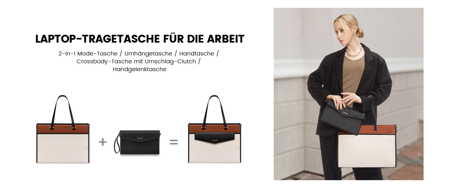 Сумка для ноутбука LOVEVOOK 15.6 дюймів, водонепроникна, для жінок, сумка-шоппер, шкіряна, для роботи, навчання, чорна, бежева, коричнева