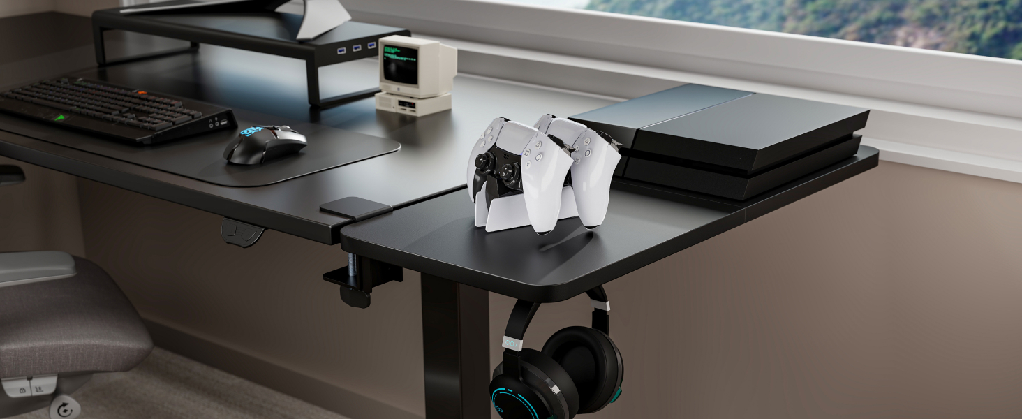 Підставка для ноутбука на стіл ергономічна, 700x300 мм, з підставкою для клавіатури та регульованою підлокітником, чорна | Розширювач столу для дому та офісу