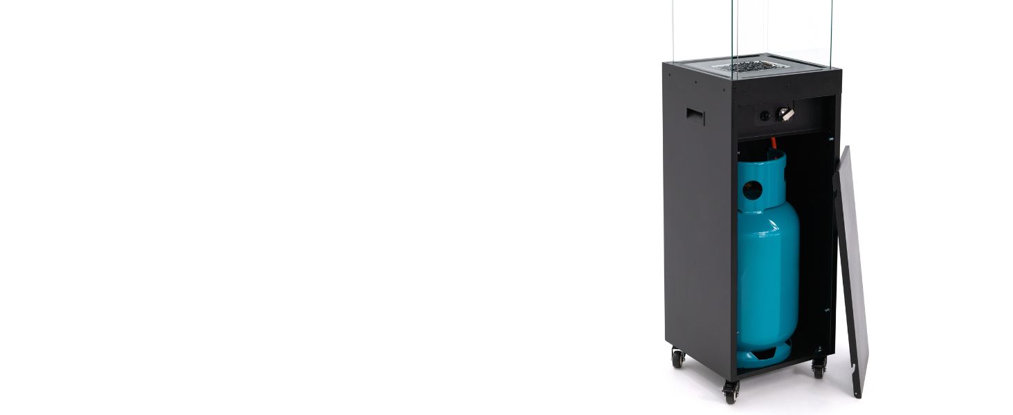 Газовий обігрівач Planika Faro – 8kW, чорний, для тераси та саду, з кришкою, 36 x 36 x 150 см (Газовий балон не входить у комплект)