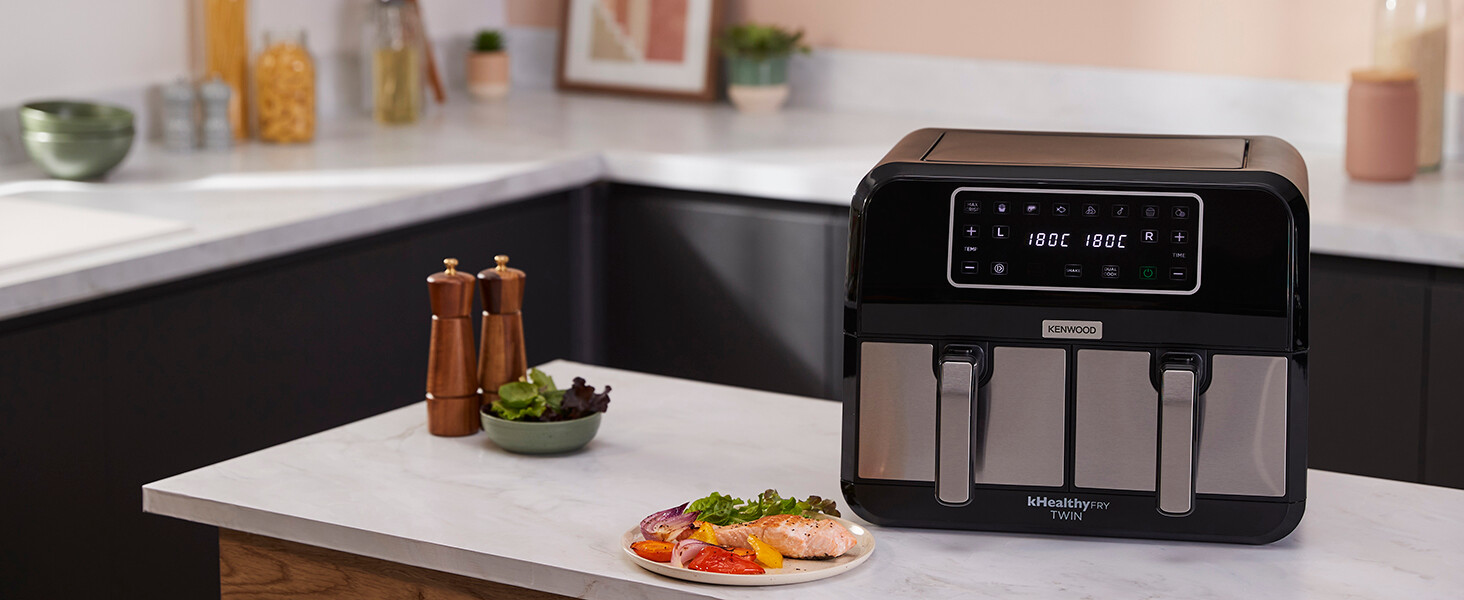 Аерофритюрниця з двома чашами Kenwood kHealthy Fry HFM20.000MB, 8л (2x4л), 8 програм, Dual Cook & Sync Finish, сенсорний дисплей, антипригарне покриття