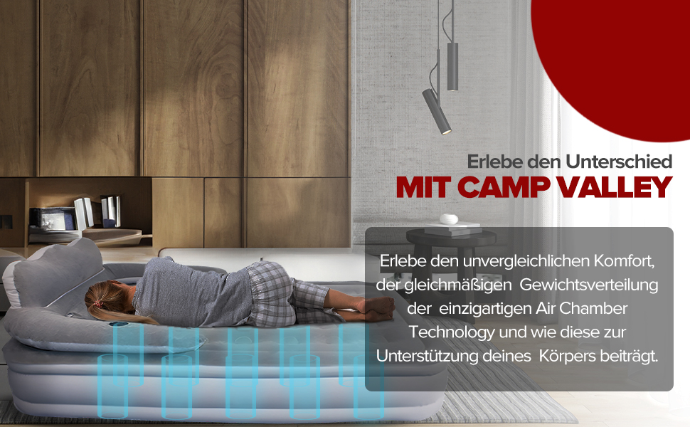 Надувне ліжко для гостей 200x150х40 см з підголовником, самонадувне, з вбудованим насосом, для кемпінгу