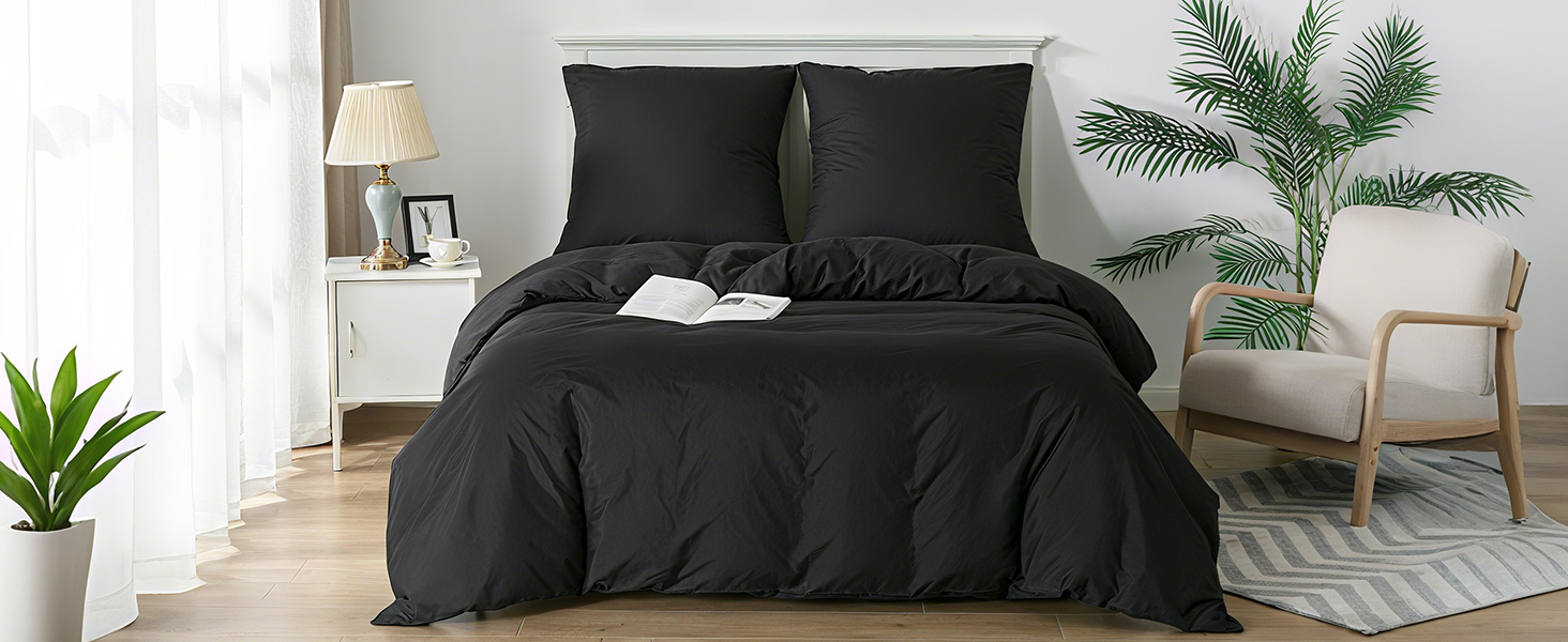 Чорна постільна ковдра Good Nite 200x200 см, 3 шт. (ковдра + 2 наволочки) з мікрофібри, дихаюча, м'яка