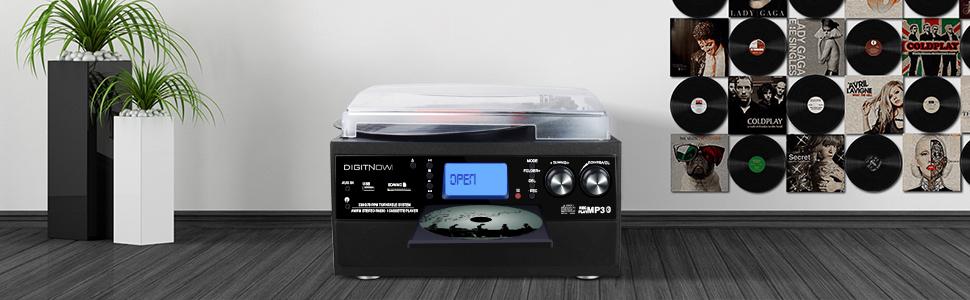 Вініловий програвач з Bluetooth, USB, CD та FM, 3 швидкості, вбудовані динаміки, функція кодування