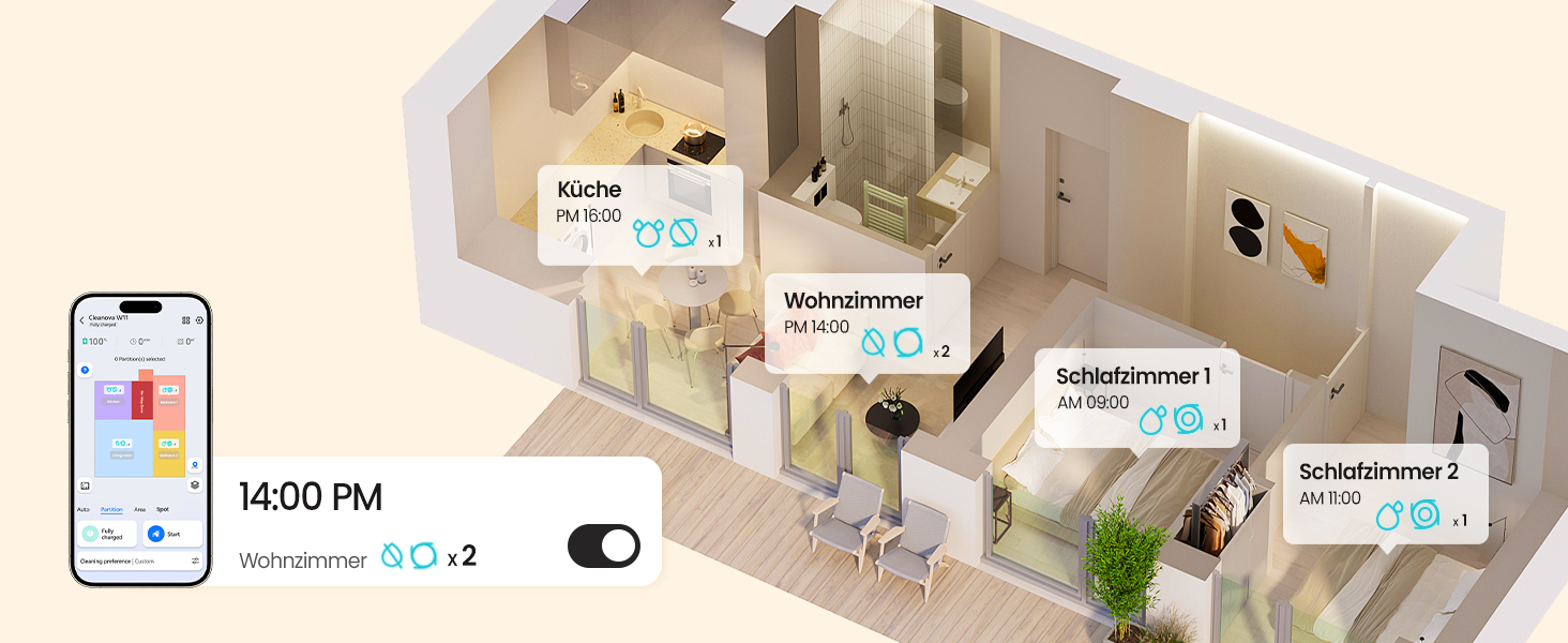 Робот-пилосос Vexilar W11 з функцією миття, 3 л, потужність 6000Pa, час роботи 180 хв, LiDAR навігація, 15 зон заборони, керування через додаток, для килимів та шерсті тварин