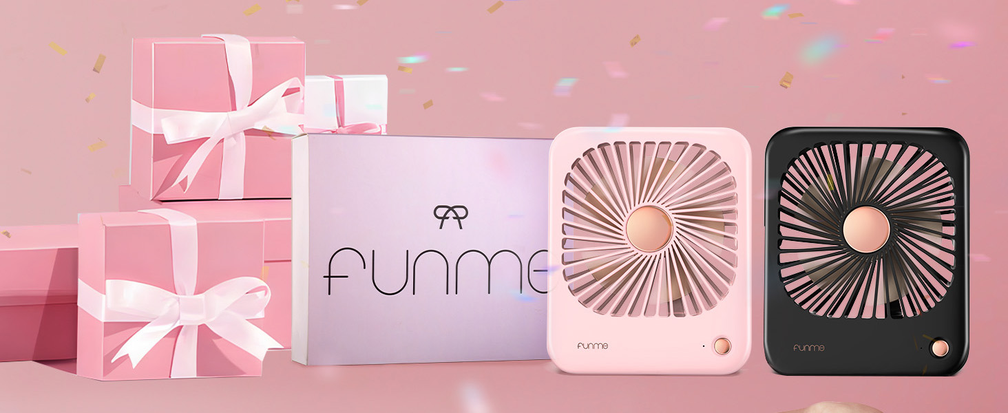 Портативний вентилятор Funme на акумуляторі 3000mAh рожеве золото: для жінок, офісу, подорожей - 3 швидкості, тихий, з нахилом