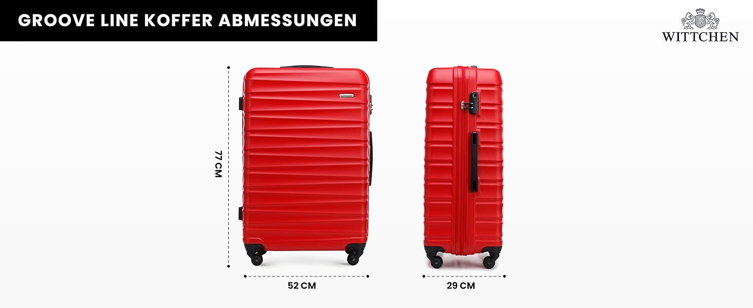 Набір валізWITTCHEN 4 в 1: Чотири валізи з ABS-пластику з коліщатами Spinner, кодовий замок, Groove Line (червоний)