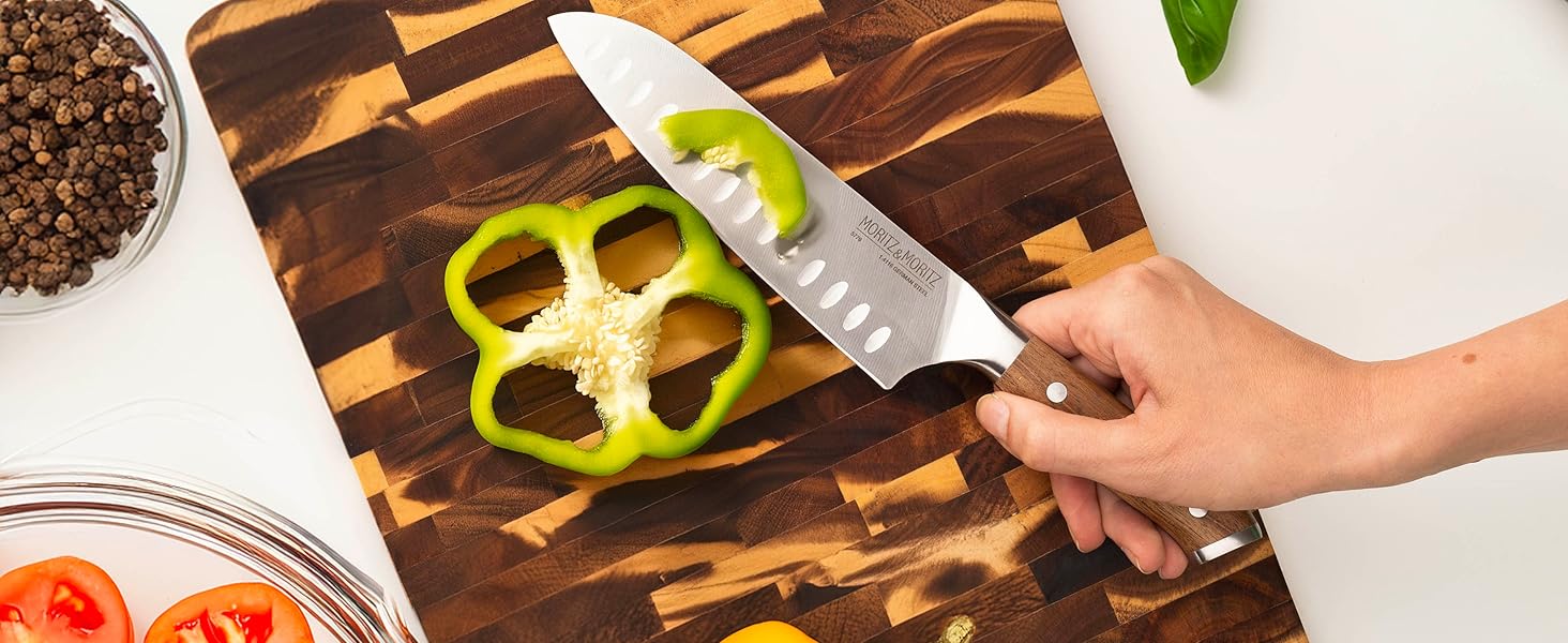 Ніж кухарський Moritz & Moritz 20 см з дамаської сталі 67 шарів - професійний ніж для кухні з ергономічною ручкою з акації