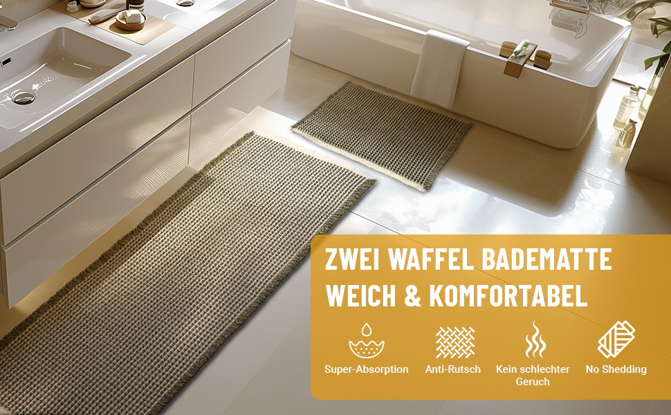Набір килимків для ванної кімнати: антиковзаючі килимки, набір 2 шт., бохо-стиль, для ванної, спальні, вітальні, 51 x 120 см + 41 x 61 см, коричнево-білий (зелено-білий)