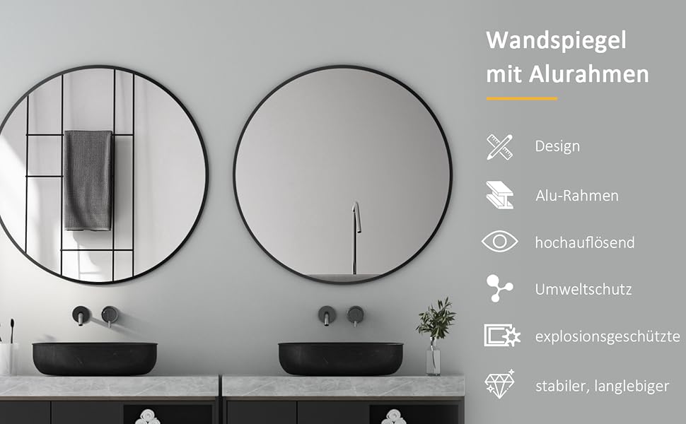 Дзеркало Spiegel для ванної кімнати 40x60 см, чорне, прямокутне, настінне, з металевим каркасом