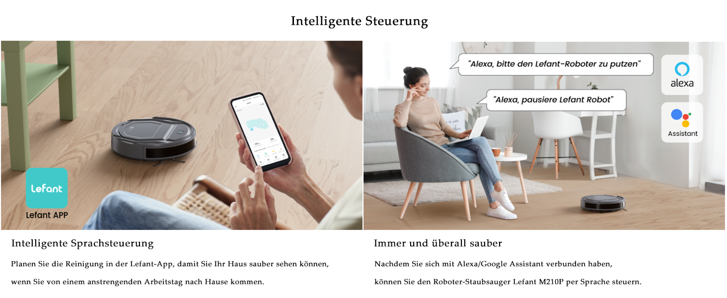 Робот-пилосос LEFANT M210PG з потужністю 2200 Pa, Wi-Fi, сумісний з Alexa, керування через додаток, час роботи 120 хвилин, оптимізований для килимів, шерсті тварин та твердих підлог з базою для зарядки