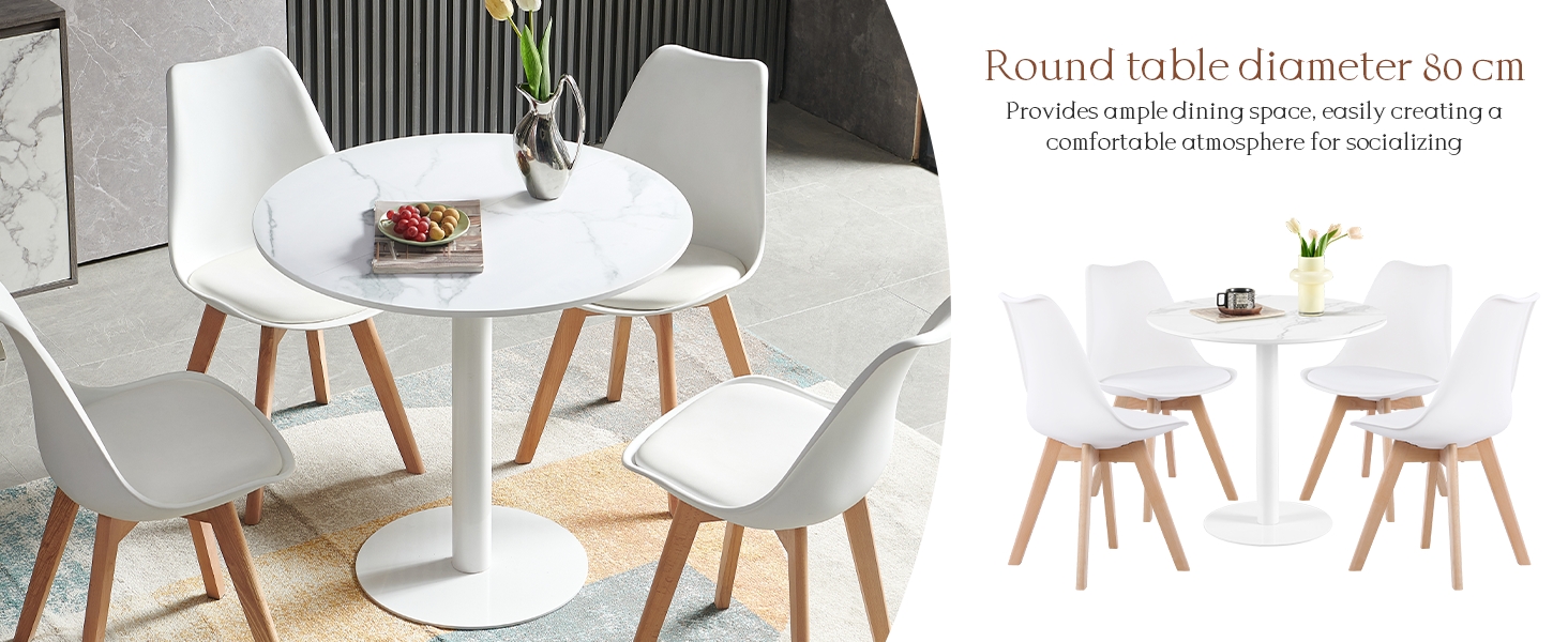 Круглий обідній стіл для кухні, вітальні, балкону. Білий стіл 70x70 см з мармуровою стільницею та прямою ніжкою
