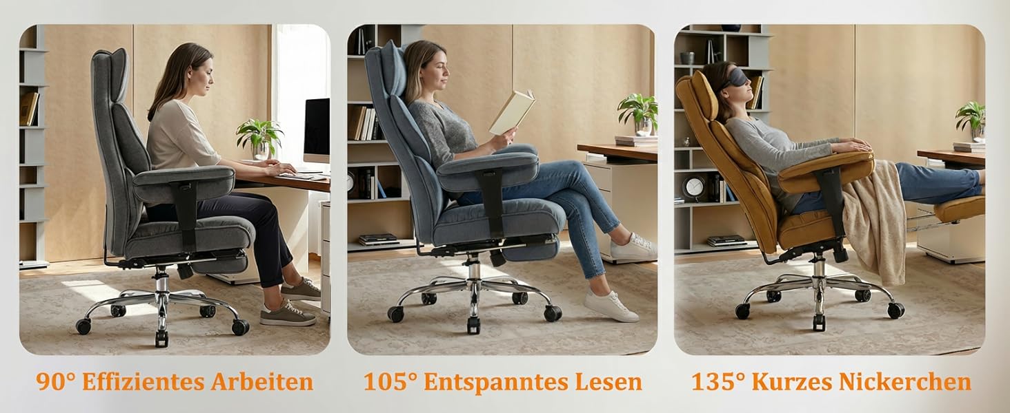 Ергономічний офісний крісло Efomao XXL до 200 кг з підставкою для ніг, чорний. Крісло для дому та офісу з товстою подушкою та високою спинкою.