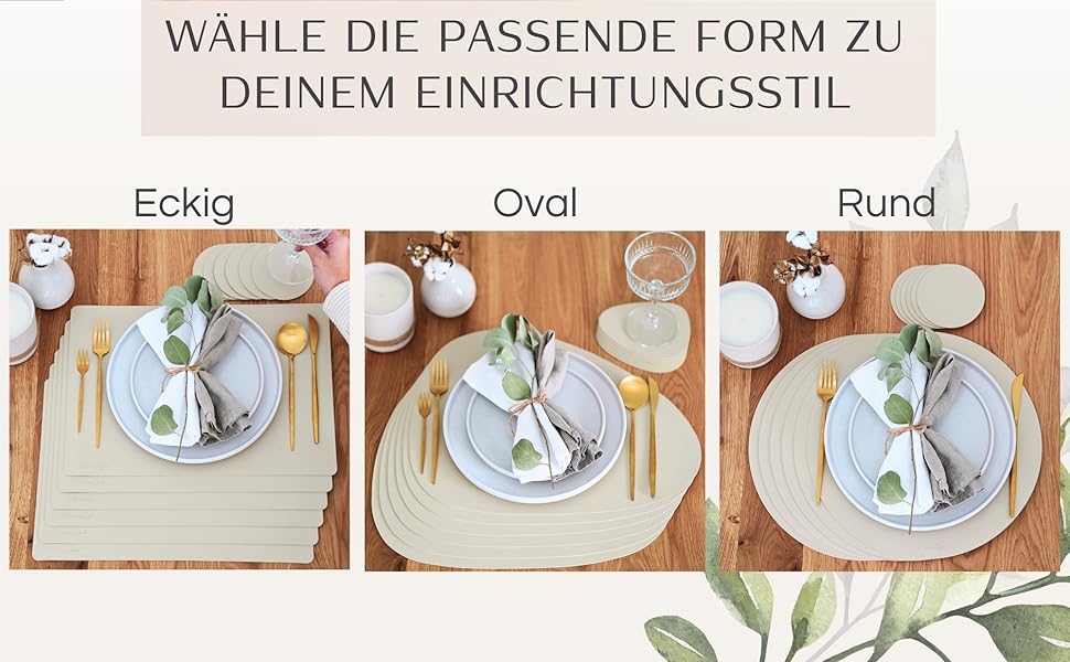 Набір Mahewa® з 6 преміум-підставників для столу з екошкіри, 6 шт. - підставки під тарілки, миються та водонепроникні, підставка під тарілки з імітацією шкіри (крем-бежевий, овальна з тримачем)