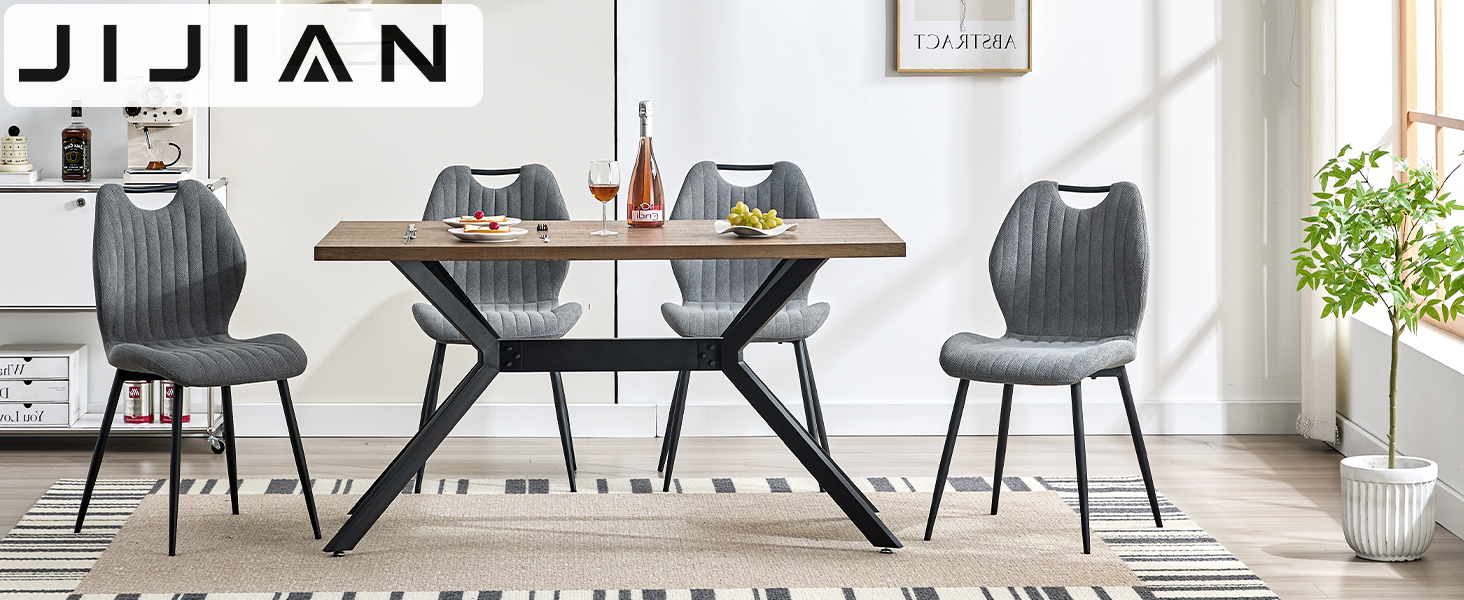 Набір обідніх стільців для їдальні, кухні, вітальні (6 шт., сірий). М'які стільці з тканинною спинкою та металевими ніжками.