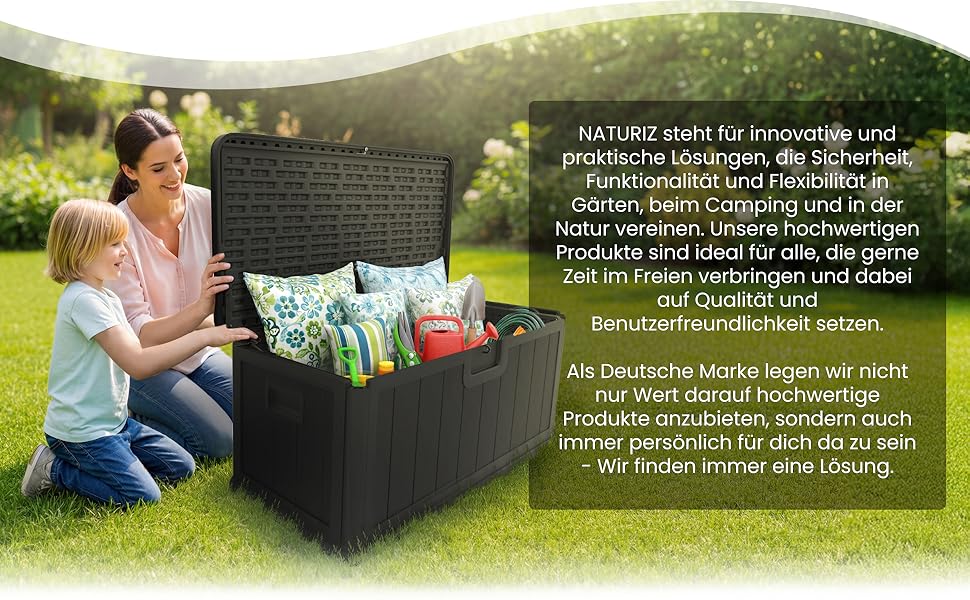 Водонепроникний садовий ящик Gartenbox 375L чорний - велика коробка для зберігання речей на вулиці, для подушок, садових меблів, посилок