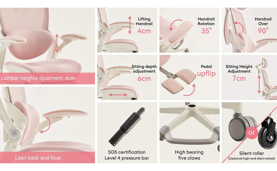 Ергономічне крісло Musso E80 Muse FemmePosture™ для жінок - регулювання спинки до 135°, 3D-підтримка попереку, 17см 4D-підголівник, висувна підніжка, регулювання глибини та висоти сидіння, регульовані підлокітники (Сірий)