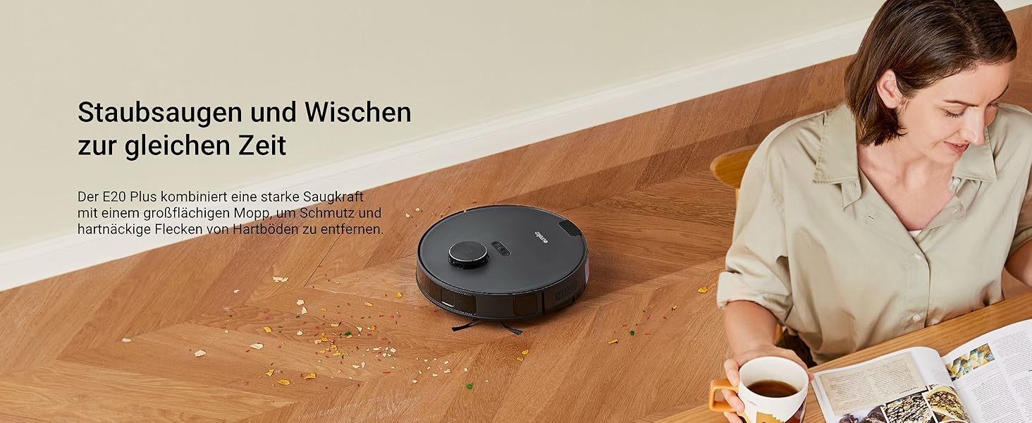 Робот-пилосос Eureka E20 Plus: 8000 Pa, самостійна очистка, DuoDetect AI, білий/чорний