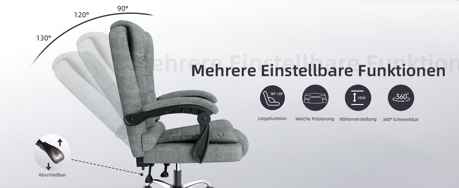 Офісний крісло Chefsessel з високою спинкою, ергономічне, оббите PU шкірою, з регульованими підлокітниками та висотою, функцією нахилу, темно-сіре