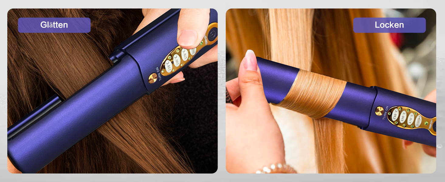 Бездротовий випрямляч для волосся Titan 2-в-1 з акумулятором 5000mAh (щипці-випрямляч, локони) блакитного кольору для всіх типів волосся