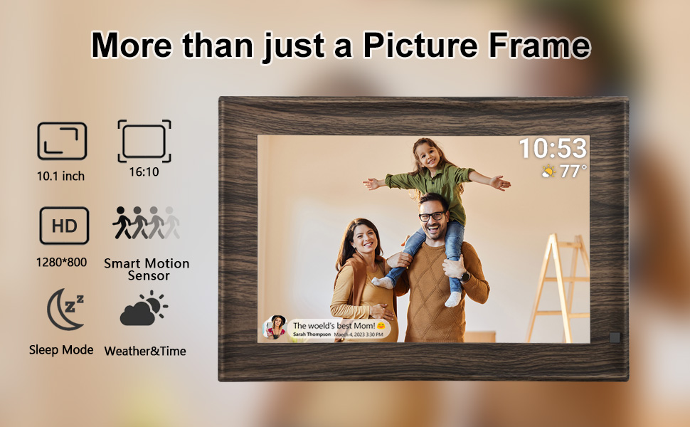 Цифровий фоторамка Frameo з Wi-Fi, 32GB, 10.1 дюйма, сенсорний екран, автоповорот, датчик руху, Frameo App для обміну фотографіями з будь-якого місця