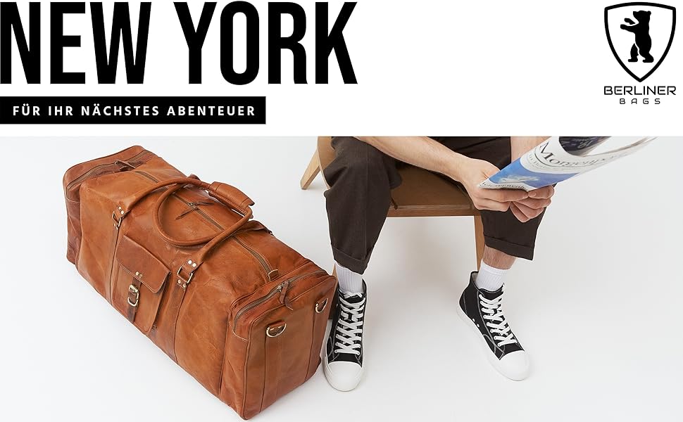 Сумки Berliner вінтажна Weekender New York XL шкіряна дорожня сумка унісекс - коричнева (XXXL)