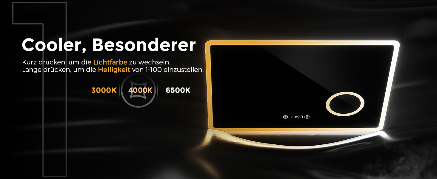 EMKE® LED дзеркало для ванної кімнати 80x60 см з підсвічуванням, сенсорне, регулювання яскравості, протитуманне, 3 кольори світла, годинник, IP44