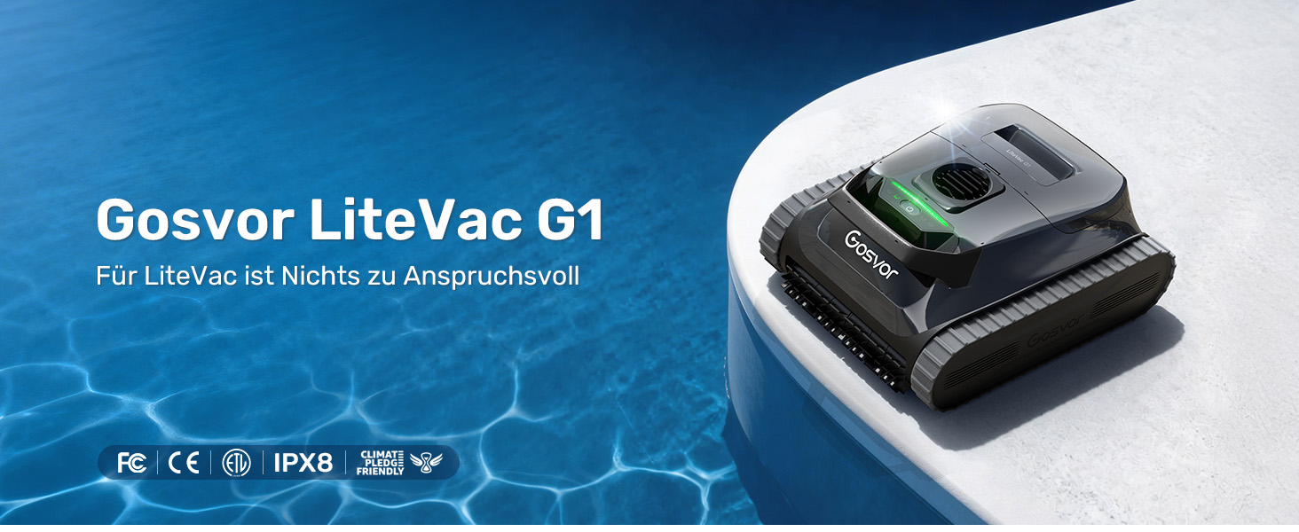 Робот-пилосос для басейну Gosvor 2026 Neu: очищення дна, стін, водної лінії, для басейнів до 200 м² (сірий)