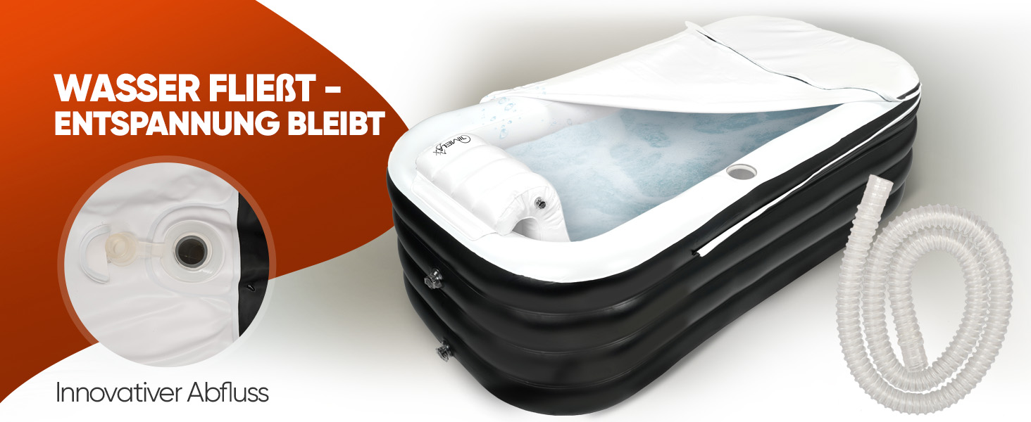 Надувна ванна TIMELAX® XL з ергономічною спинкою, 0,5 мм PVC, без BPA | Мобільна ванна для дорослих, чорна