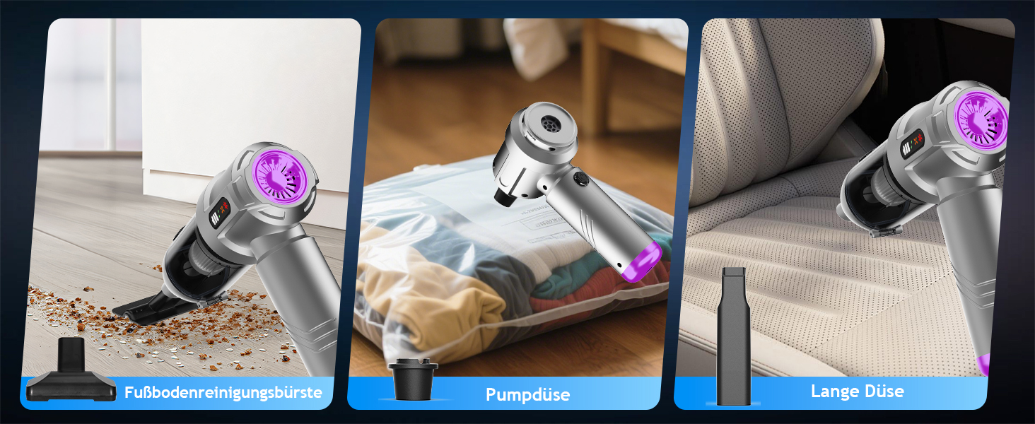 Акумуляторний ручний пилосмок 4 в 1, бездротовий портативний пилосос для авто та дому, 25000Па, з автоматичним очищенням та потужним всмоктуванням для шерсті тварин, сріблястий