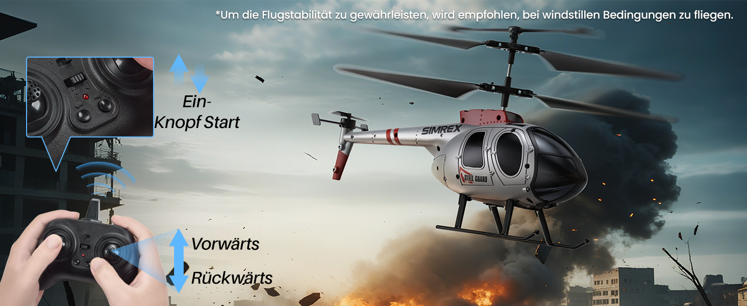 SIMREX Радіокерований гелікоптер 2.4 GHz, 2 режими швидкості, 20 хв польоту, для хлопчиків та дівчаток, іграшка для дітей