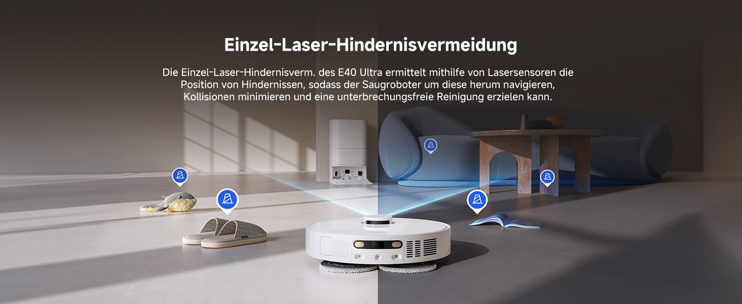 Робот-пилосос Mova E40 Ultra з функцією миття, автоматичним очищенням, потужністю 19000 Па, MaxiReach-мопом, бічними щітками, вбудованим резервуаром 80 мл та базою для 75 днів прибирання