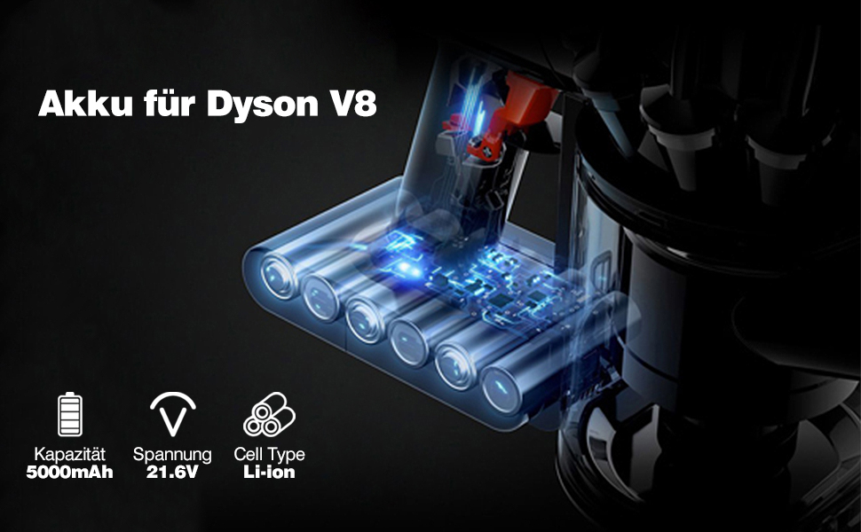 Змінна батарея V8 для пилососа Dyson V8, 21,6 В 5000 мАг, включаючи аксесуари (фільтр, викрутка)