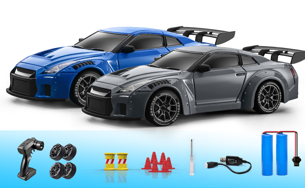 RC Drift Car ACAMMZAR 1:24, 4WD, 20 км/год, з LED підсвіткою, 2 акумулятори, для дітей від 4 років та дорослих - блакитний S815