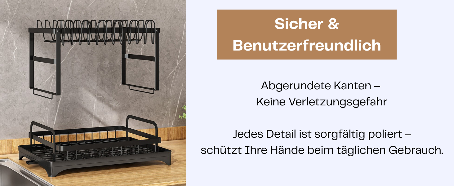 Сушарка для посуду нержавіюча сталь, 2-ярусна, з піддоном та відділенням для столових приборів, компактна для кухні